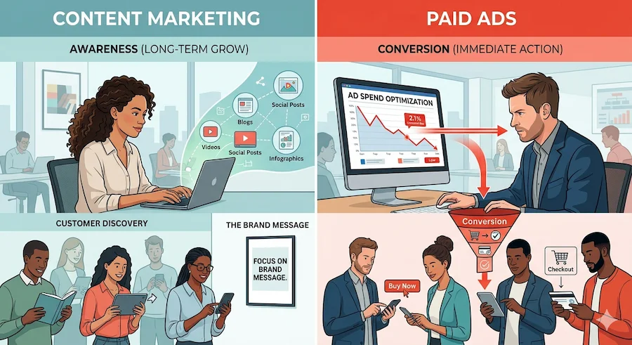 الفرق بين المحتوى التسويقي ونسخ الإعلانات