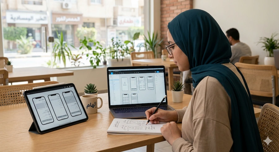 تصميم واجهات تطبيق موبايل باستخدام وايرفريم ونماذج أولية على لابتوب وتابلت